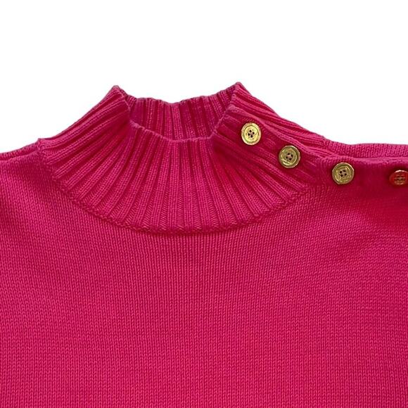 Liz Claiborne Pink Cotton Long Sleeve Turtleneck Sweater Gold Button Neck, L - Picture 2 of 10